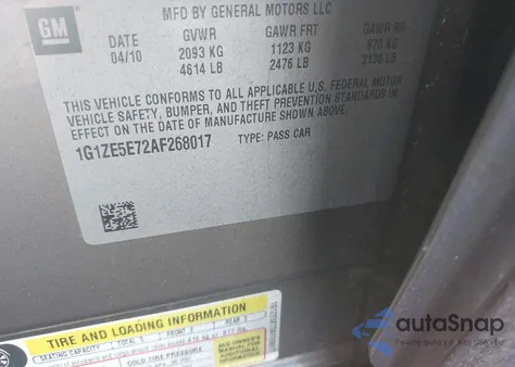 2010 Chevrolet Malibu Ltz from USA, damaged, VIN 1G1ZE5E72AF268017